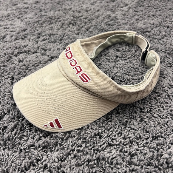 Vintage Golf Adidas Visor Hat Adjustable Strapback Khaki Tan Embroidered Y2K - Picture 2 of 6